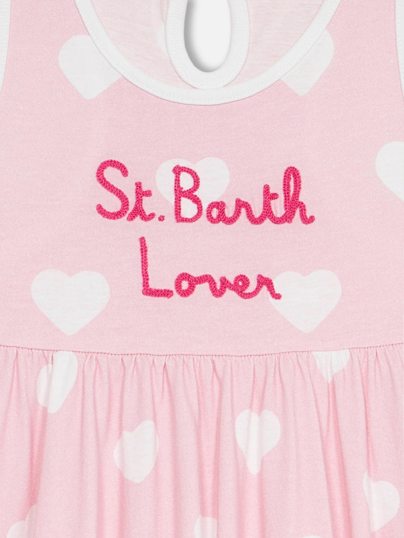 Girl cotton dress Masha with print and "I love St Barth" embroidery