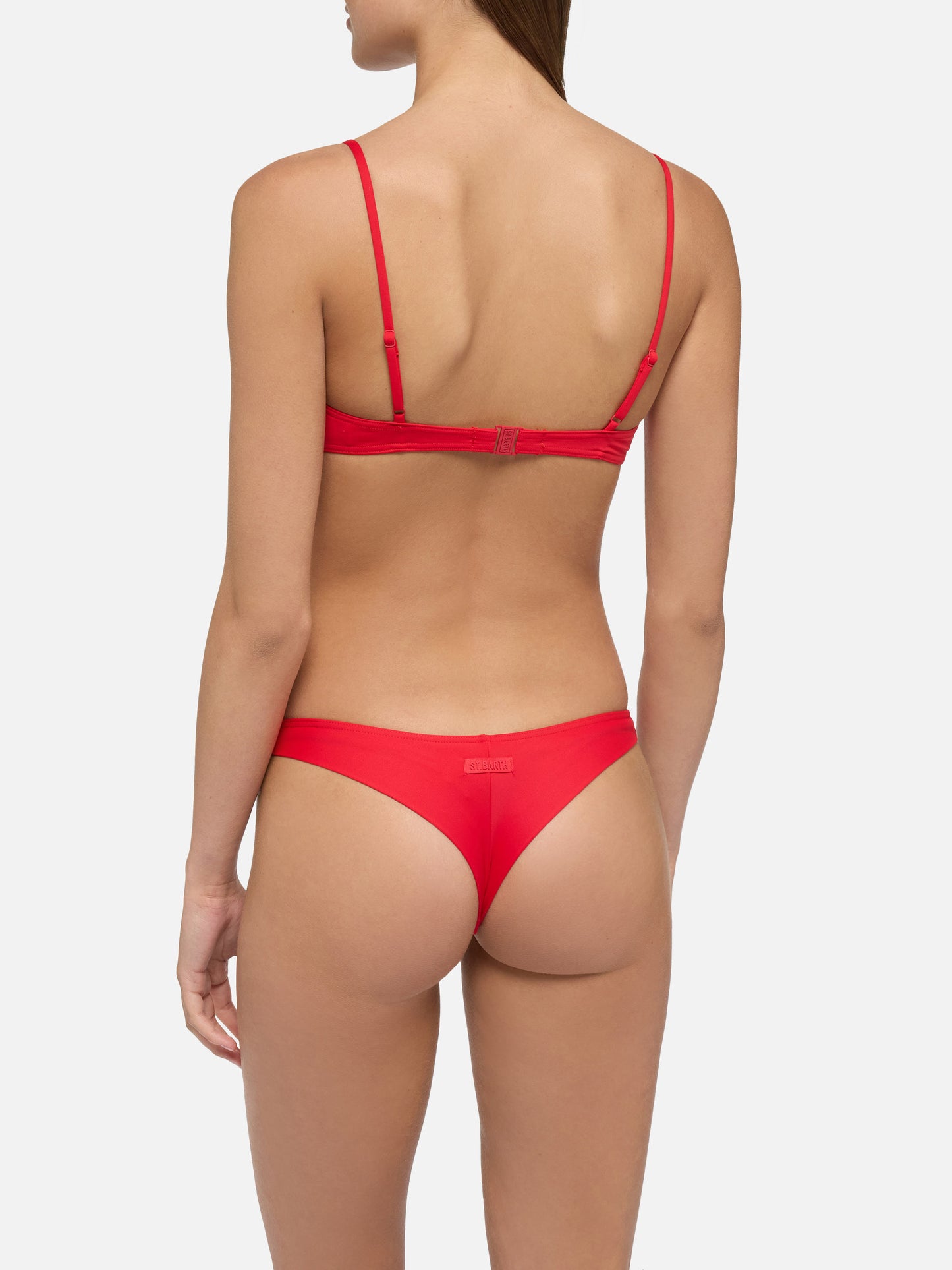 Naomi red cheeky swim briefs - May red scoop bralette top - MC2 Saint Barth
