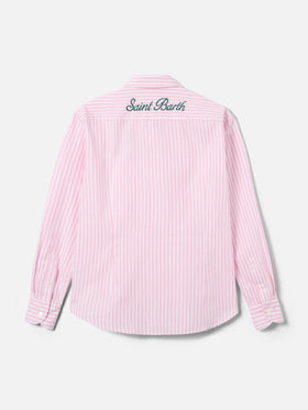 Camicia Meredith in cotone a righe rosa con ricamo Saint Barth