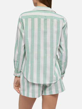 Meredith linen classic shirt with sage green striped print - MC2 Saint Barth