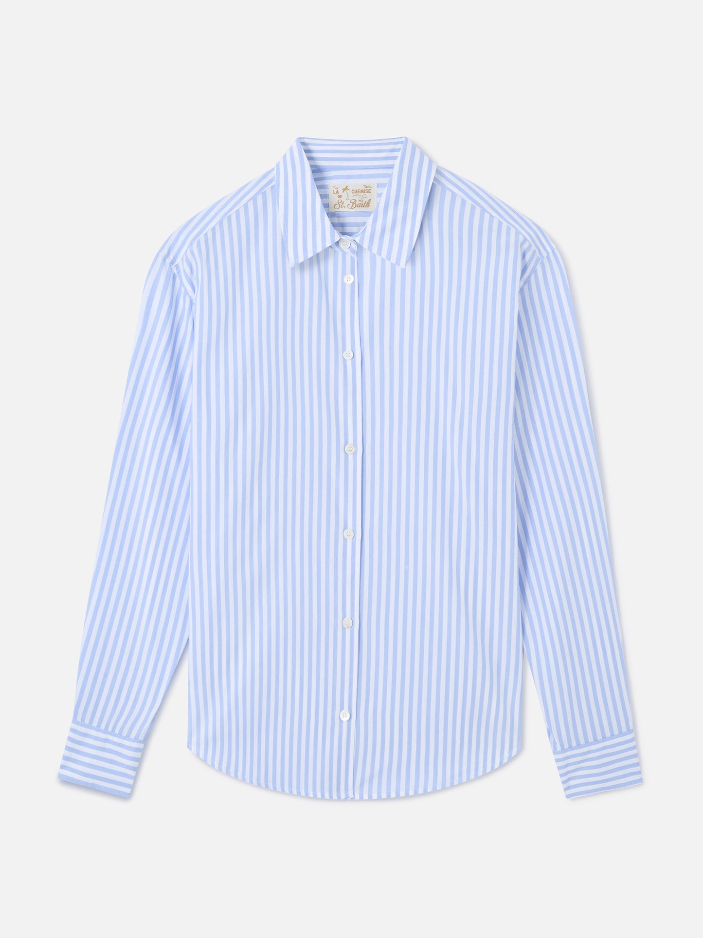 Camicia Meredith in cotone a righe blu con ricamo Saint Barth