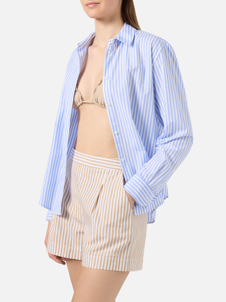 Camicia Meredith in cotone a righe blu con ricamo Saint Barth