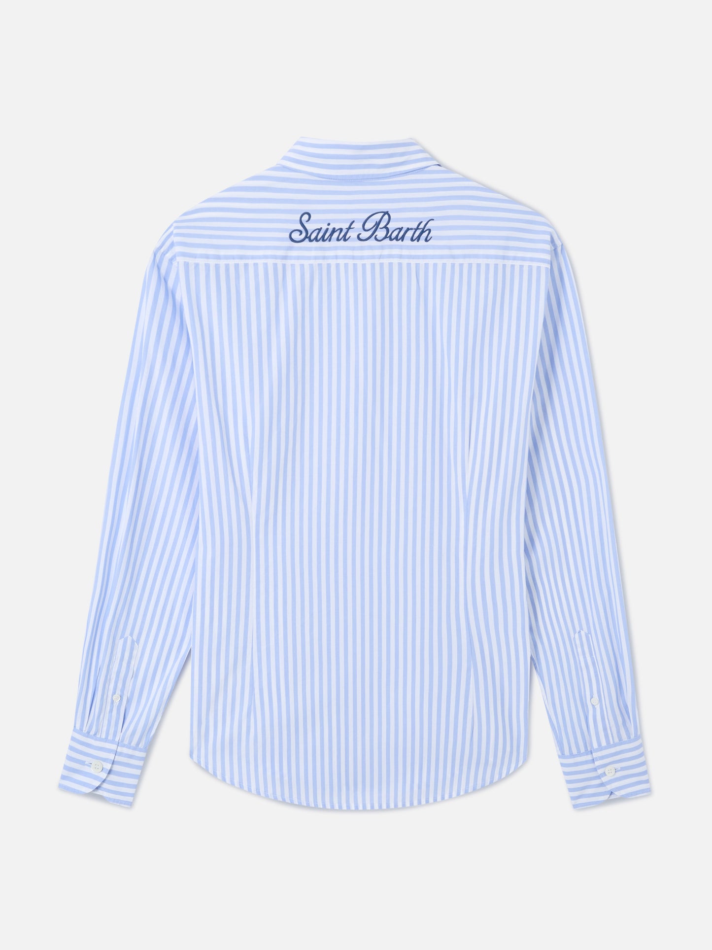 Camicia Meredith in cotone a righe blu con ricamo Saint Barth