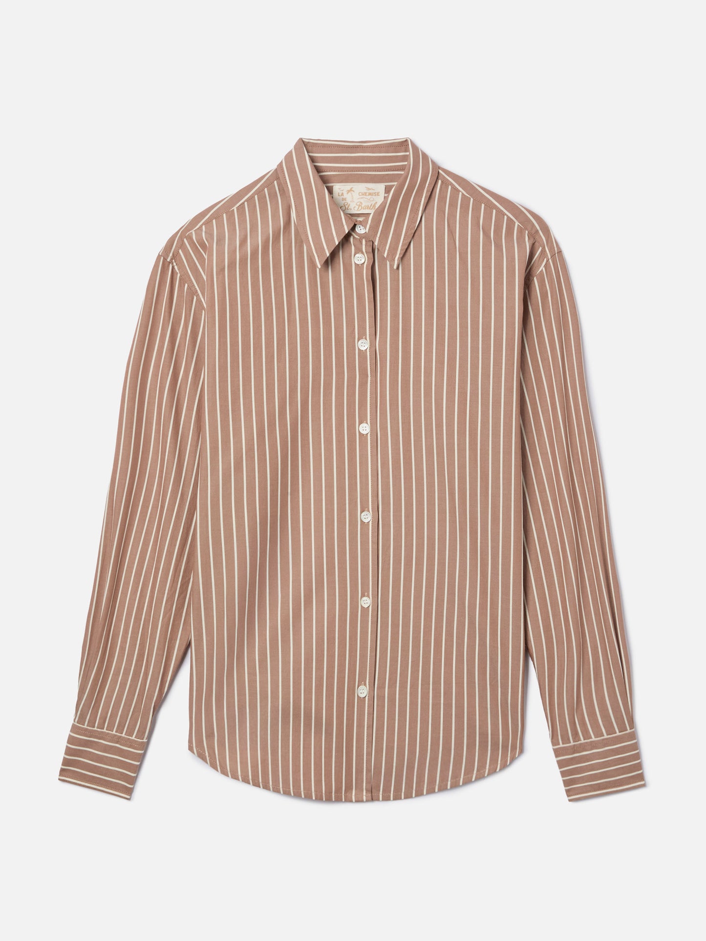 Camicia Meredith in cotone a righe marroni con ricamo Saint Barth