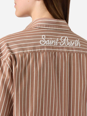 Camicia Meredith in cotone a righe marroni con ricamo Saint Barth