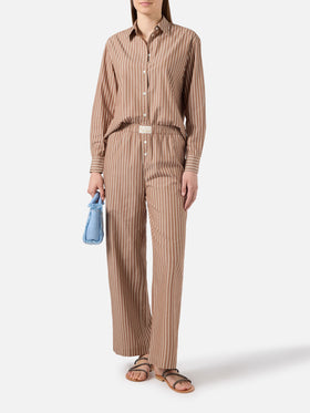 Camicia Meredith in cotone a righe marroni con ricamo Saint Barth