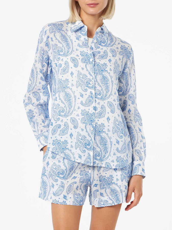 Mc2 Saint Barth Camicia classica da donna in lino paisley Meredith