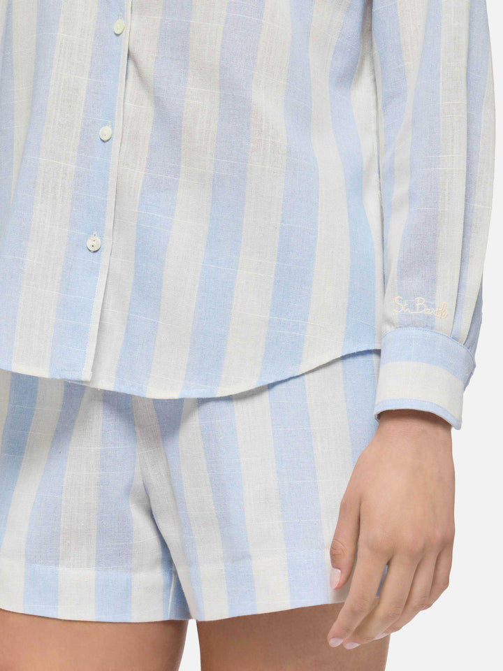 Meredith linen classic shirt with light blue striped print - MC2 Saint Barth