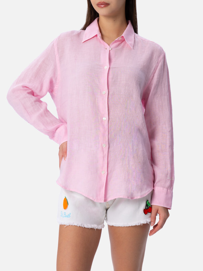 Mc2 Saint Barth Camicia classica da donna in lino rosa Meredith