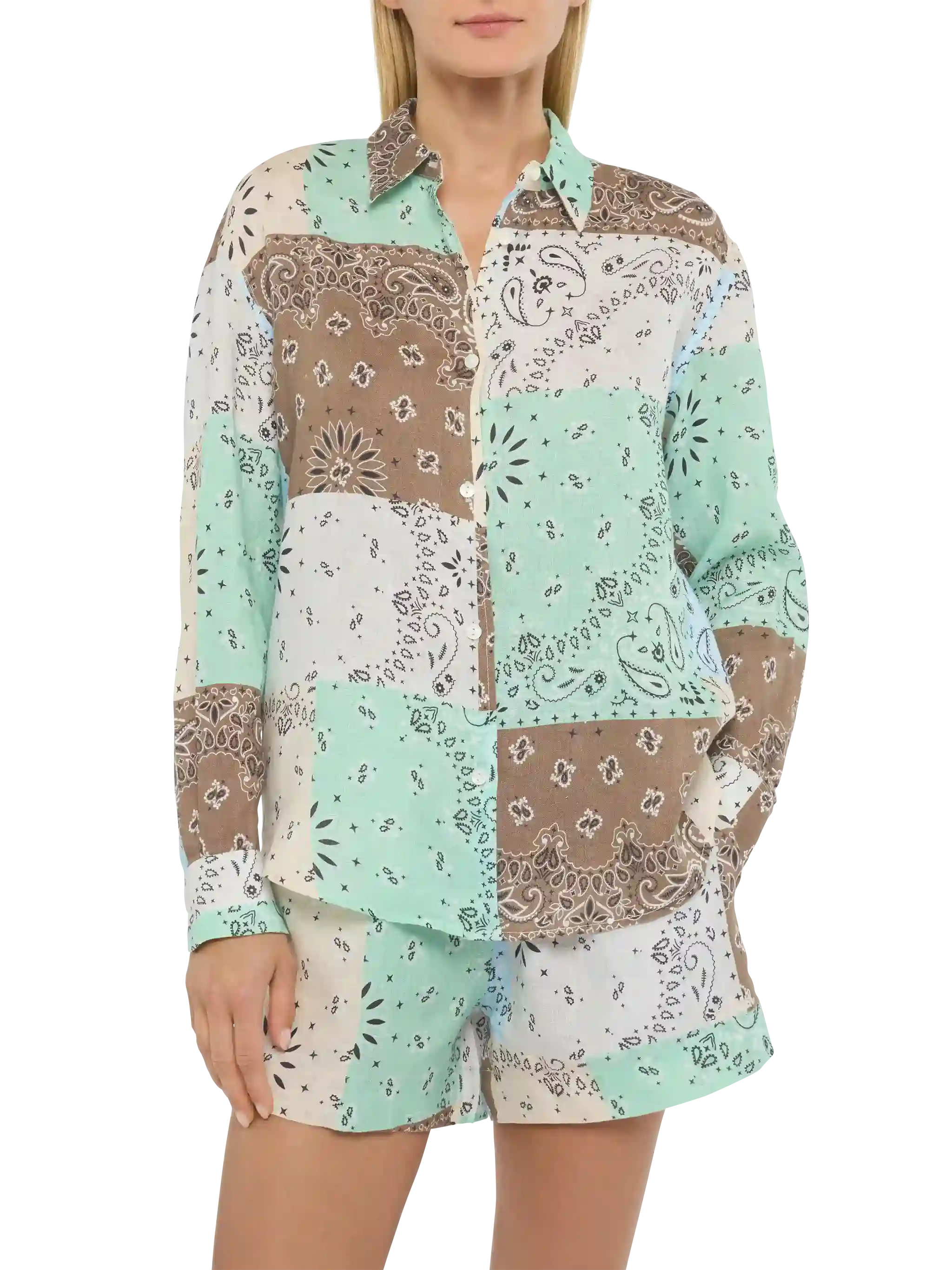 Meredith linen classic shirt with bandana patch print – MC2 Saint Barth