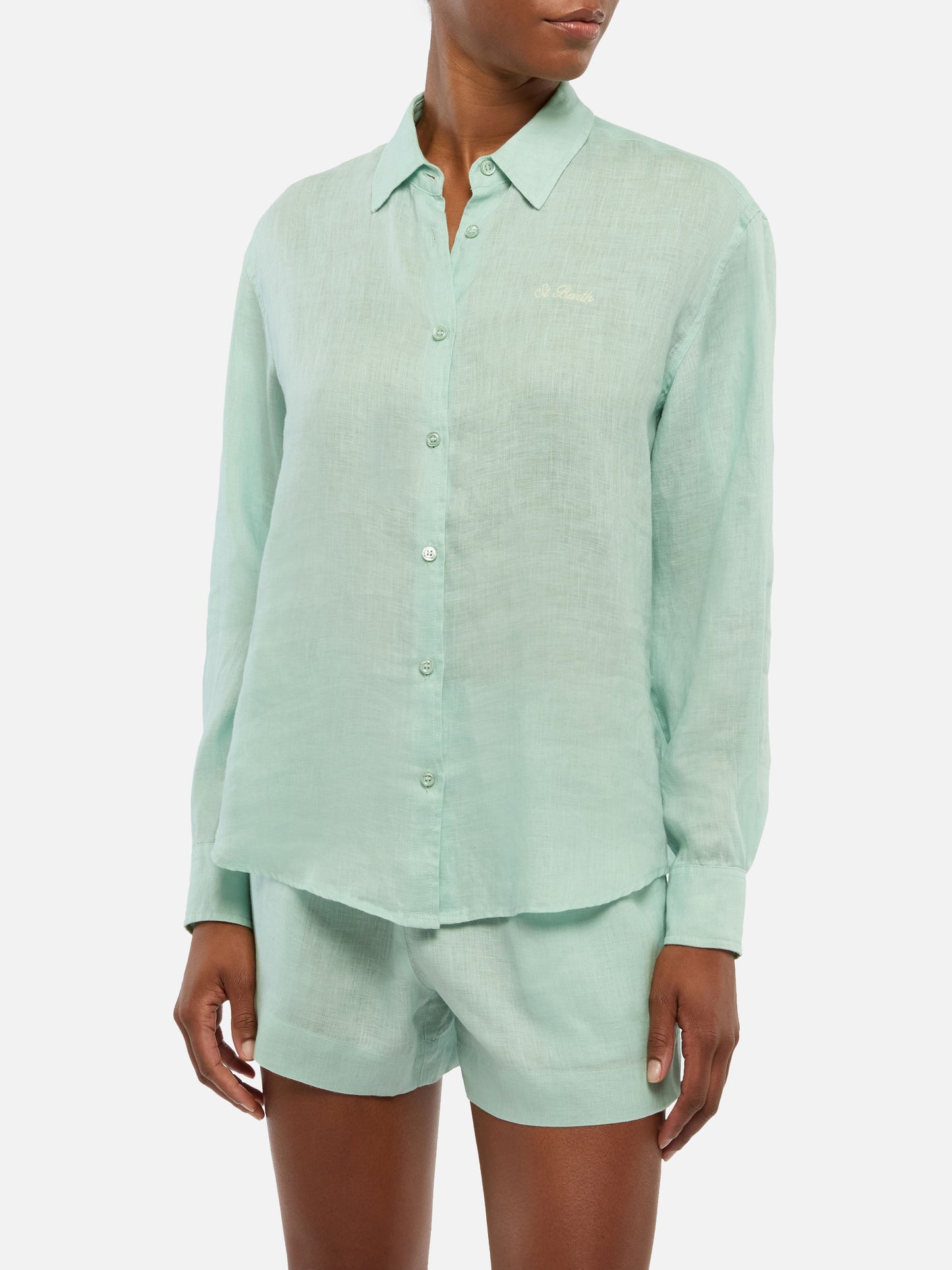 Klassisches Leinenhemd Meredith mit Saint Barth-Stickerei