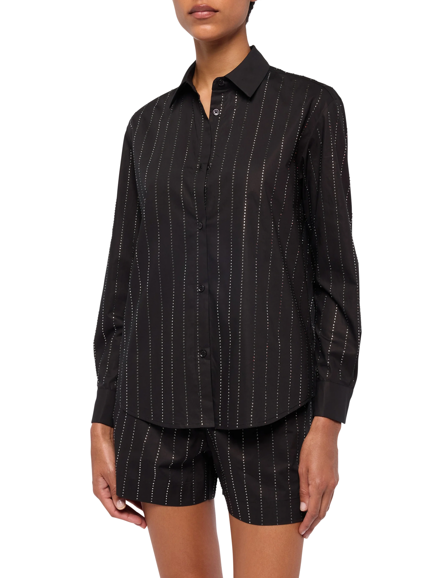 Meredith cotton popeline classic shirt with striped rhinestone embellishment - MC2 Saint Barth