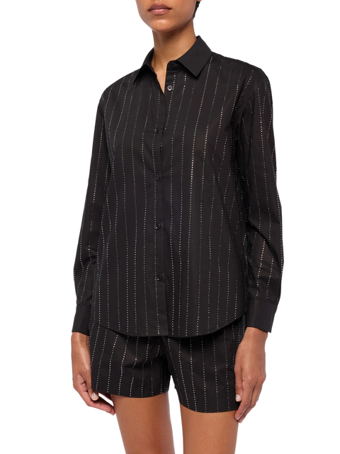Meredith cotton popeline classic shirt with striped rhinestone embellishment - MC2 Saint Barth