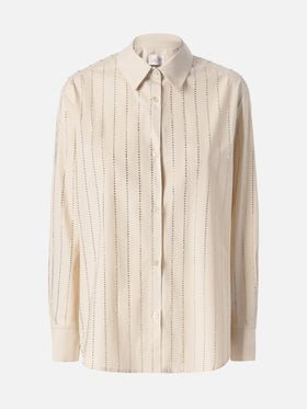 Meredith cotton popeline classic shirt with striped rhinestone embellishment