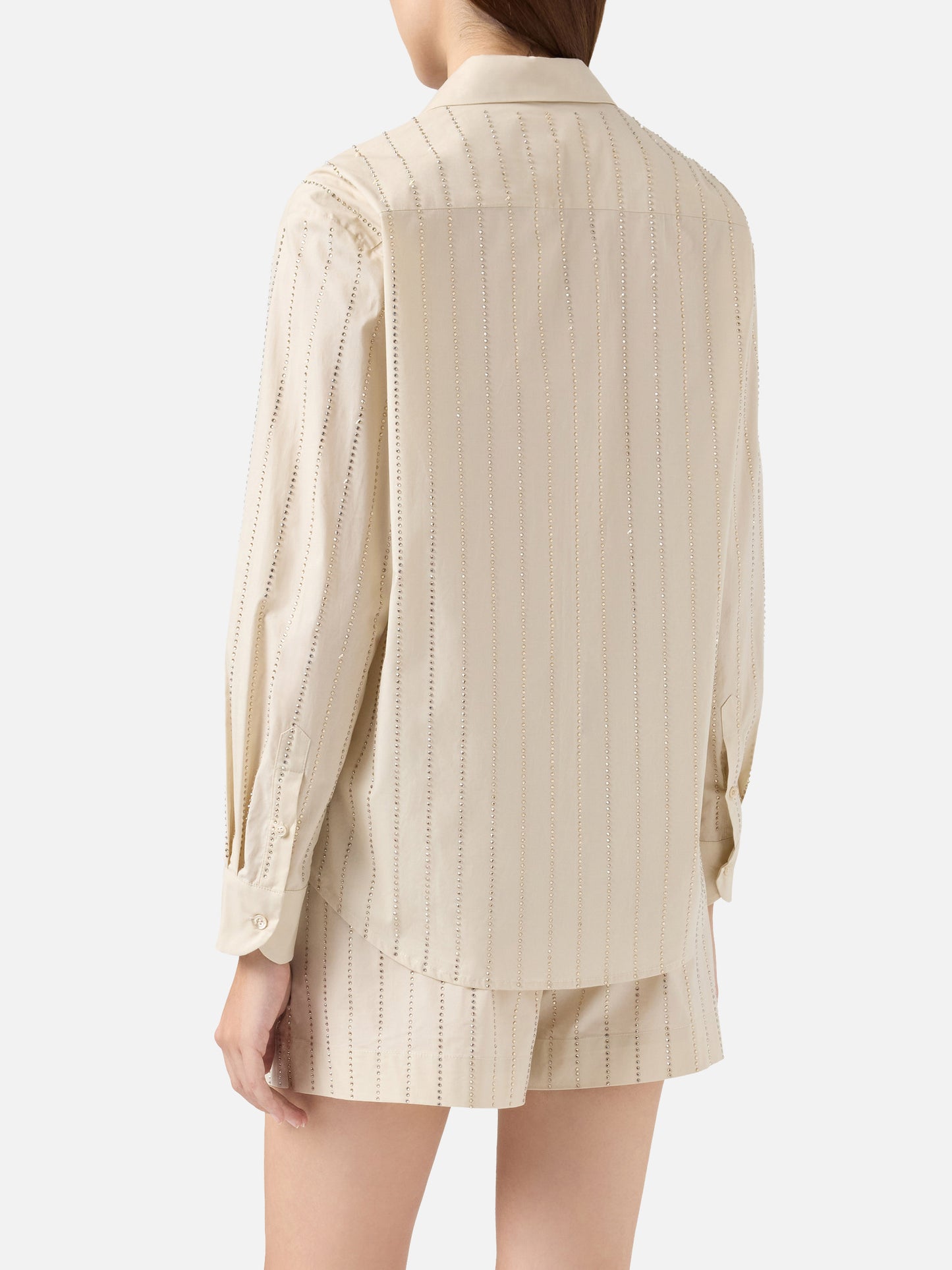 Meredith cotton popeline classic shirt with striped rhinestone embellishment