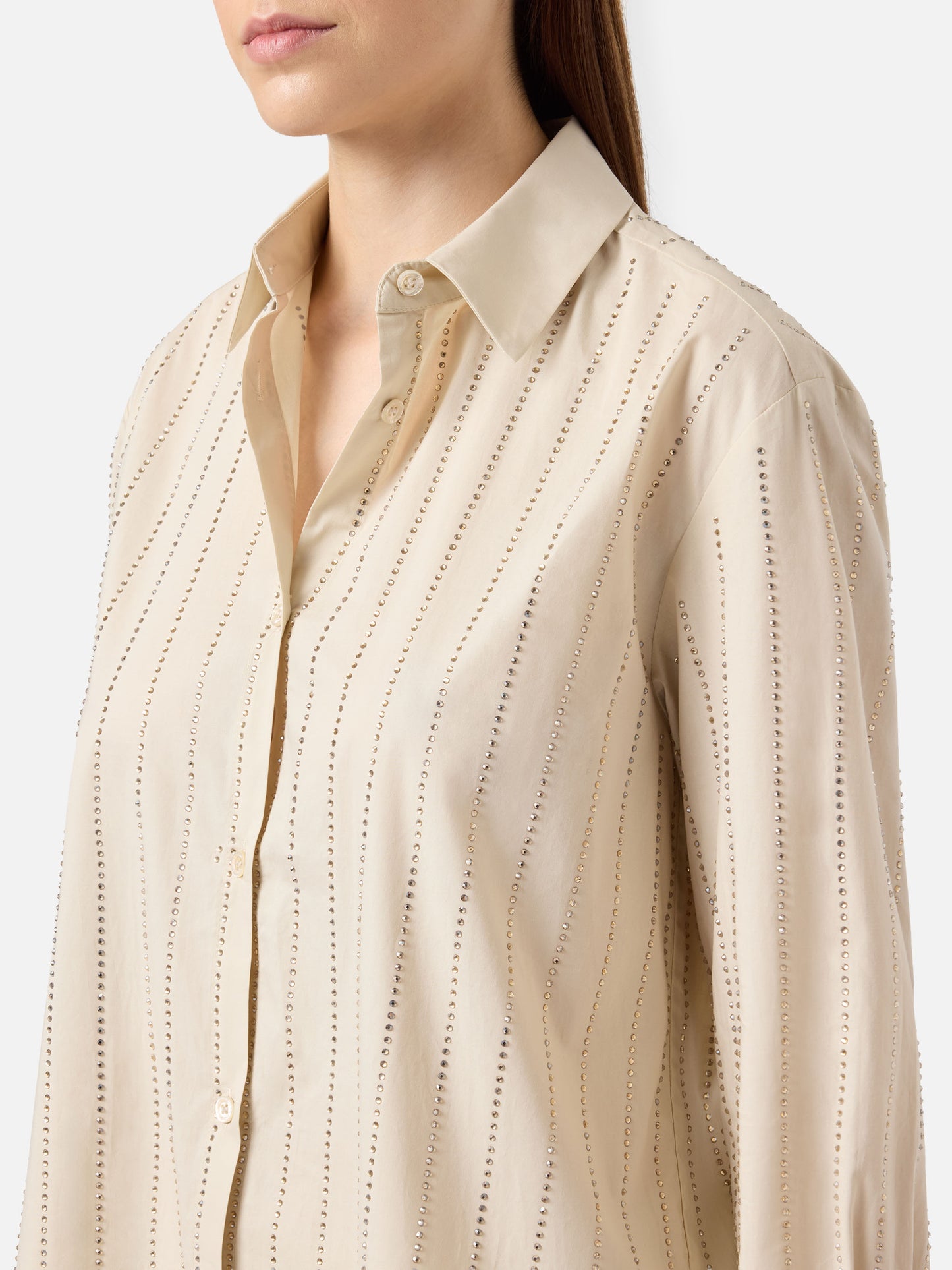 Meredith cotton popeline classic shirt with striped rhinestone embellishment