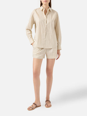 Meredith cotton popeline classic shirt with striped rhinestone embellishment