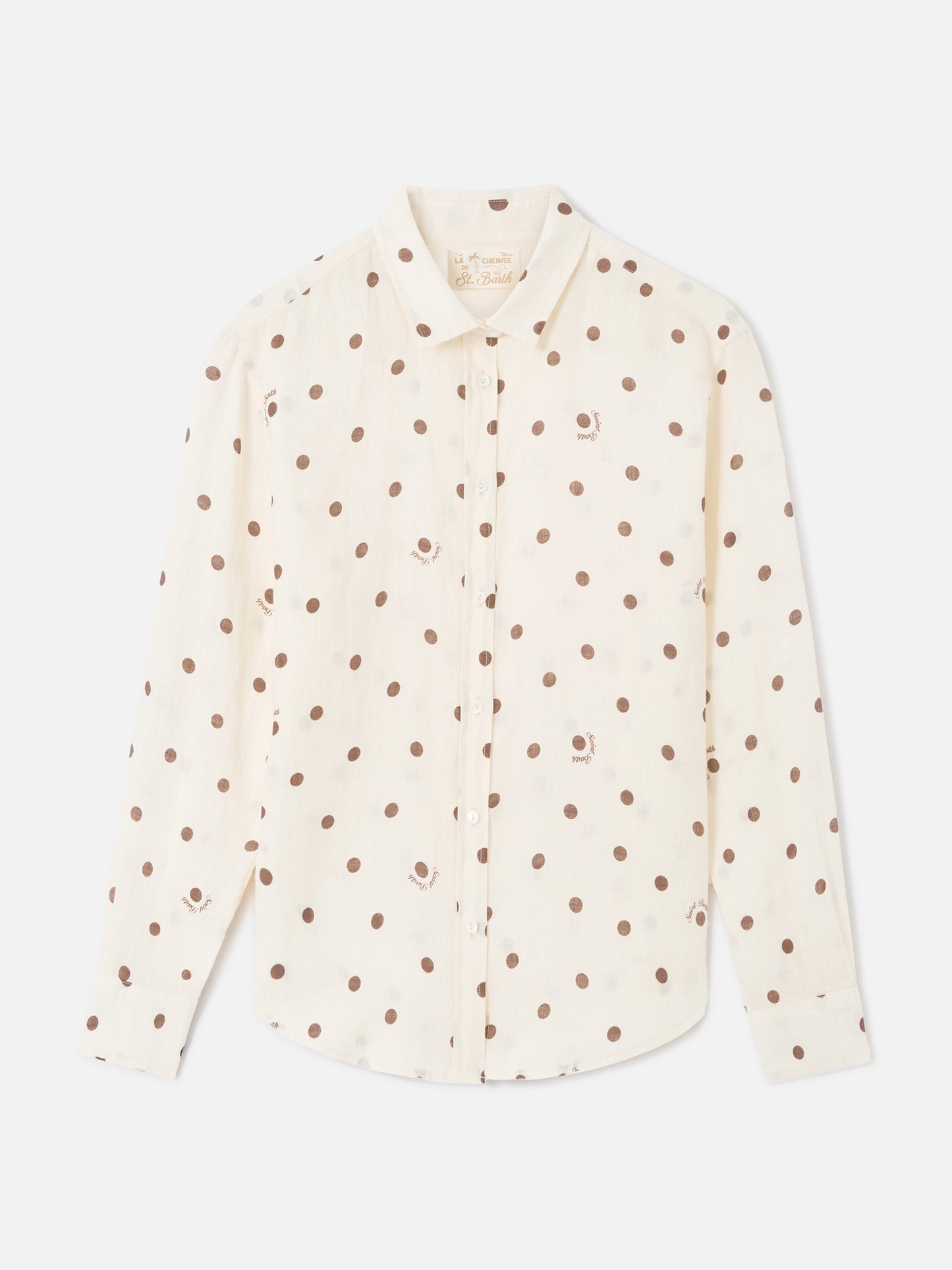 Camicia Meredith in lino a pois marroni con ricamo Saint Barth
