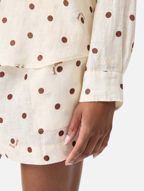 Camicia Meredith in lino a pois marroni con ricamo Saint Barth
