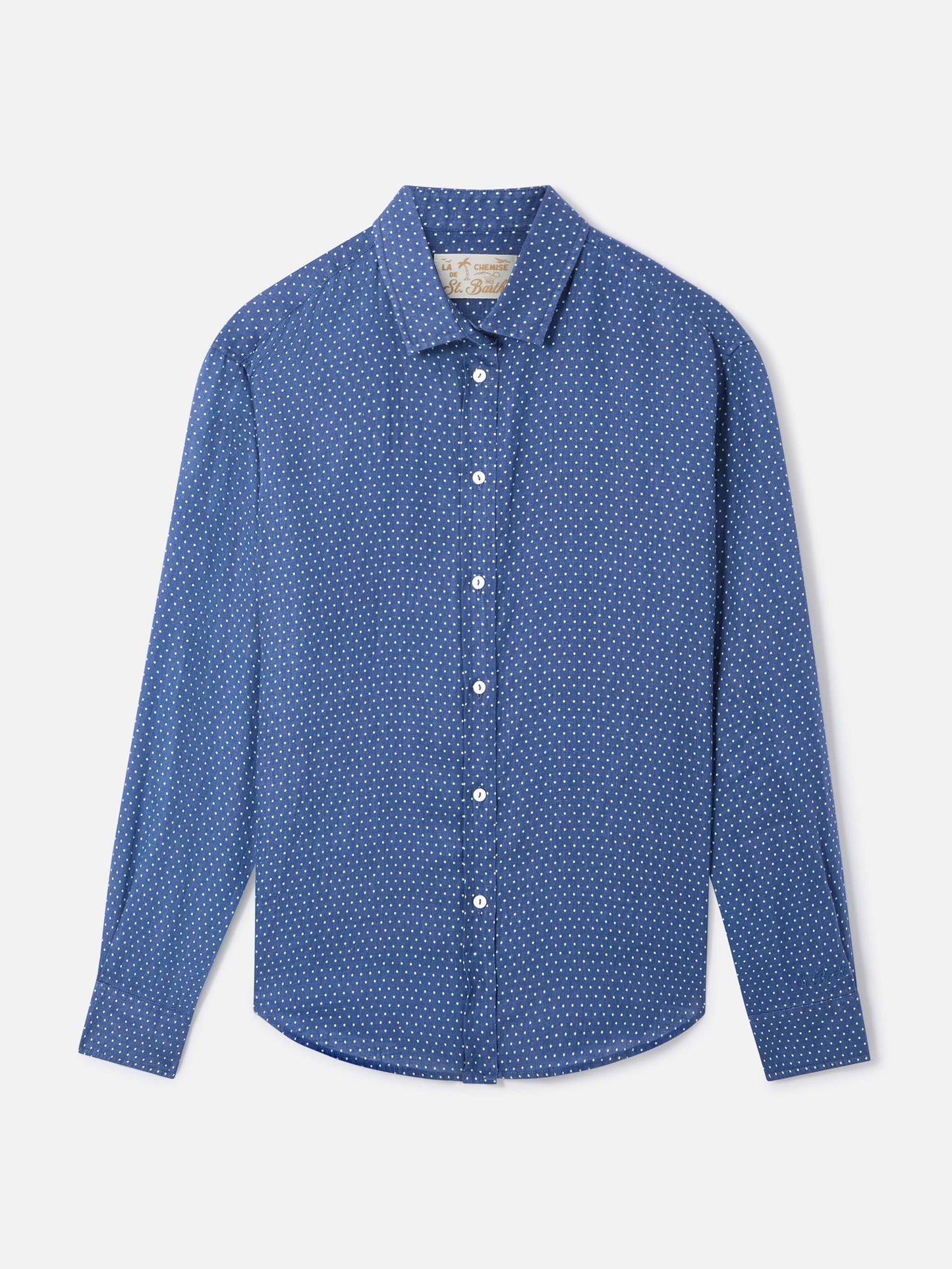 Camicia Meredith in lino blu a pois con ricamo Saint Barth