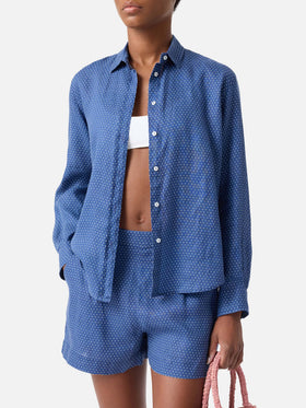 Camicia Meredith in lino blu a pois con ricamo Saint Barth