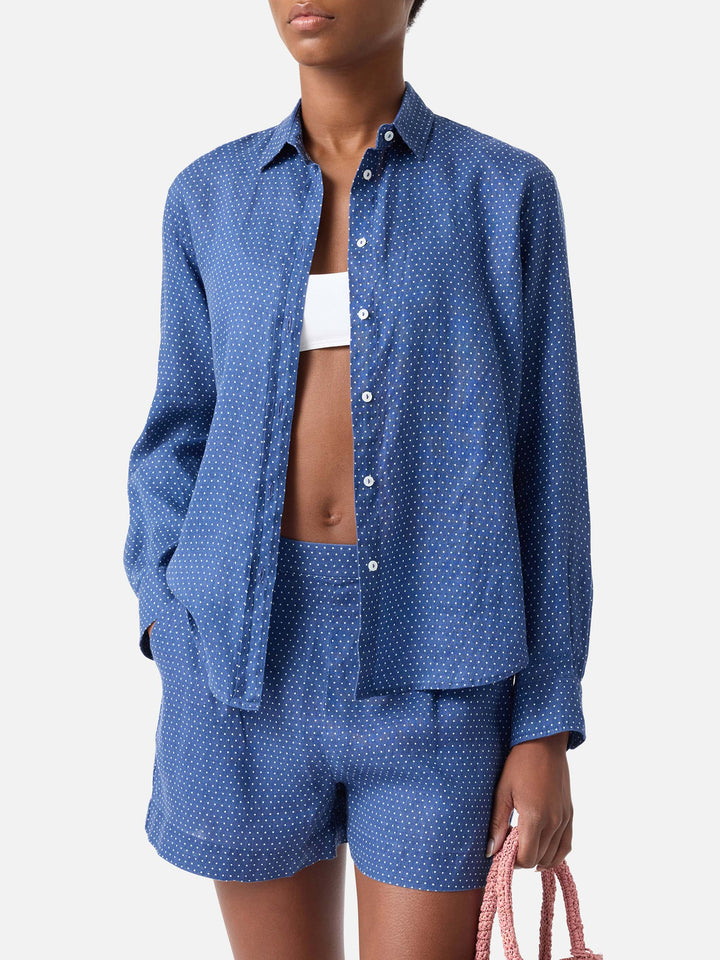 Camisa Meredith de lino con lunares y bordado Saint Barth 