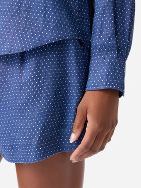 Camicia Meredith in lino blu a pois con ricamo Saint Barth