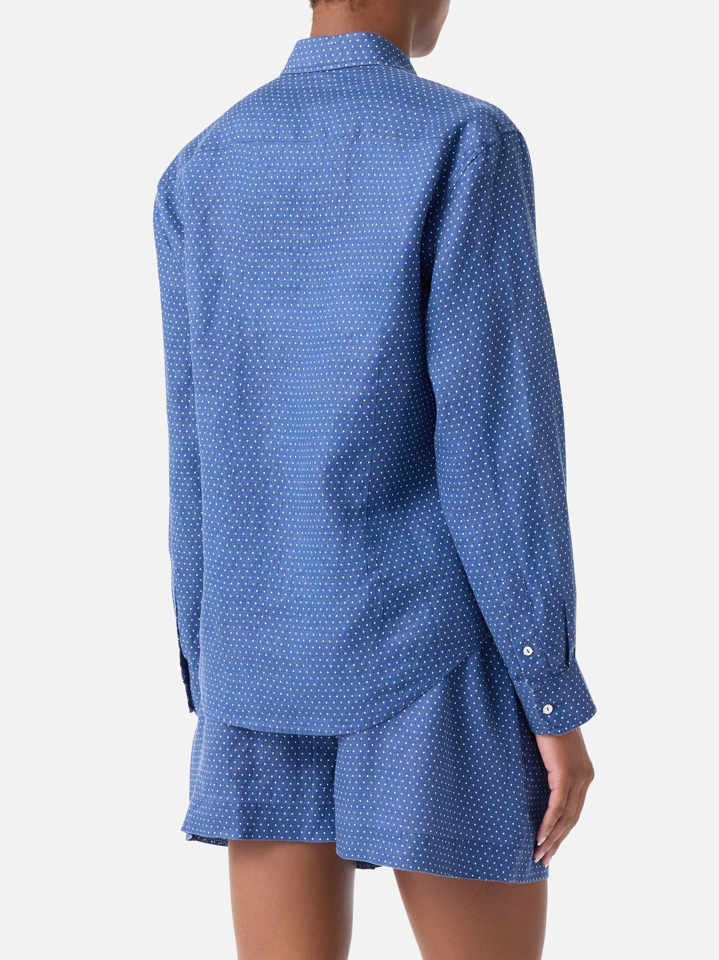Camicia Meredith in lino blu a pois con ricamo Saint Barth
