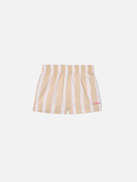Short Meave Jr a righe beige, bianco e rosa