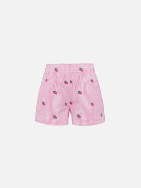 Meave Jr cotton seersucker pull-up shorts with srtrawberry embroidery - MC2 Saint Barth