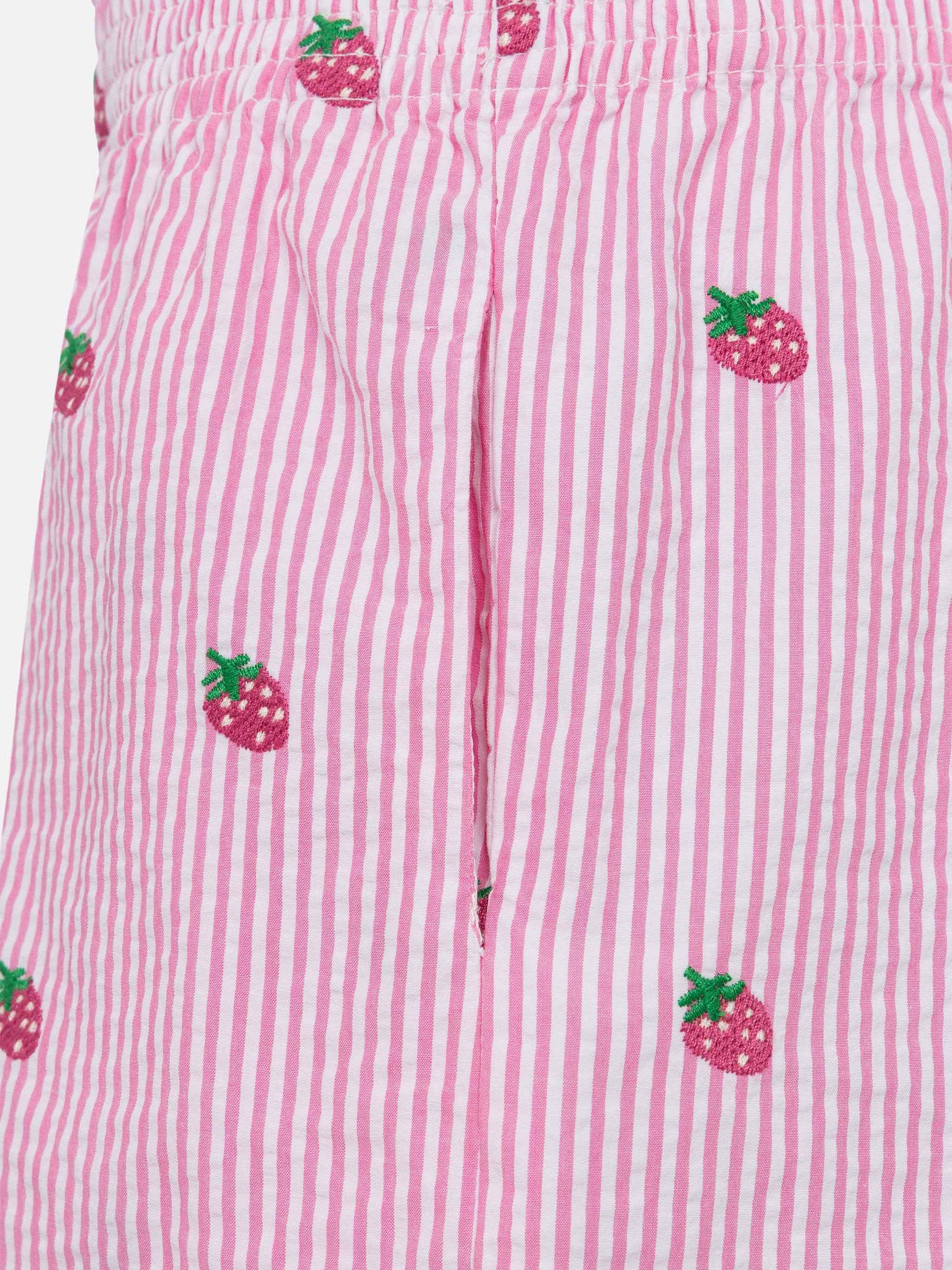 Meave Jr cotton seersucker pull-up shorts with srtrawberry embroidery - MC2 Saint Barth