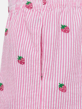 Meave Jr cotton seersucker pull-up shorts with srtrawberry embroidery - MC2 Saint Barth