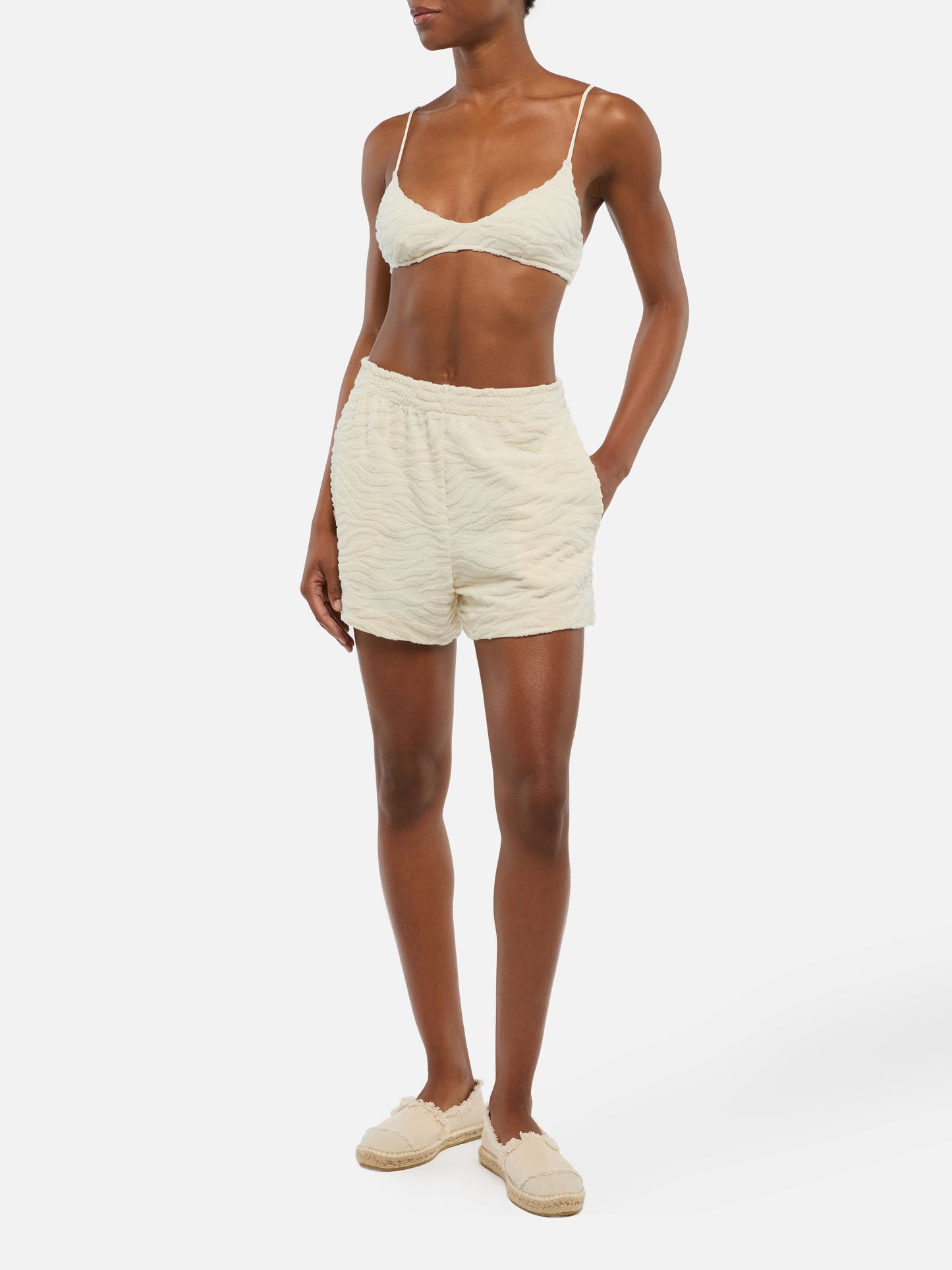 Meave shorts pull up in spugna di cotone con motivo zebrato in rilievo