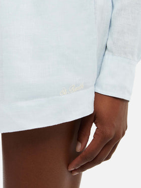 Meave shorts pull up in lino color azzurro chiaro