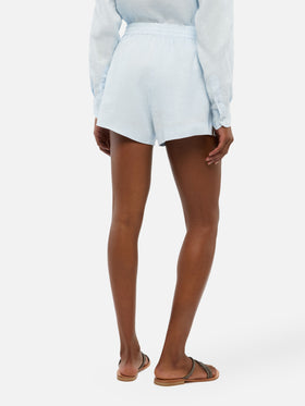 Meave shorts pull up in lino color azzurro chiaro