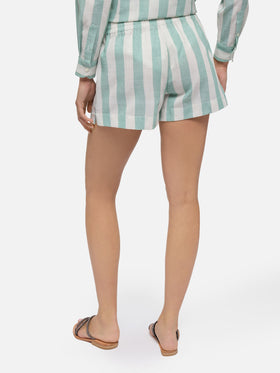 Meave linen pull up shorts with sage green striped print - MC2 Saint Barth