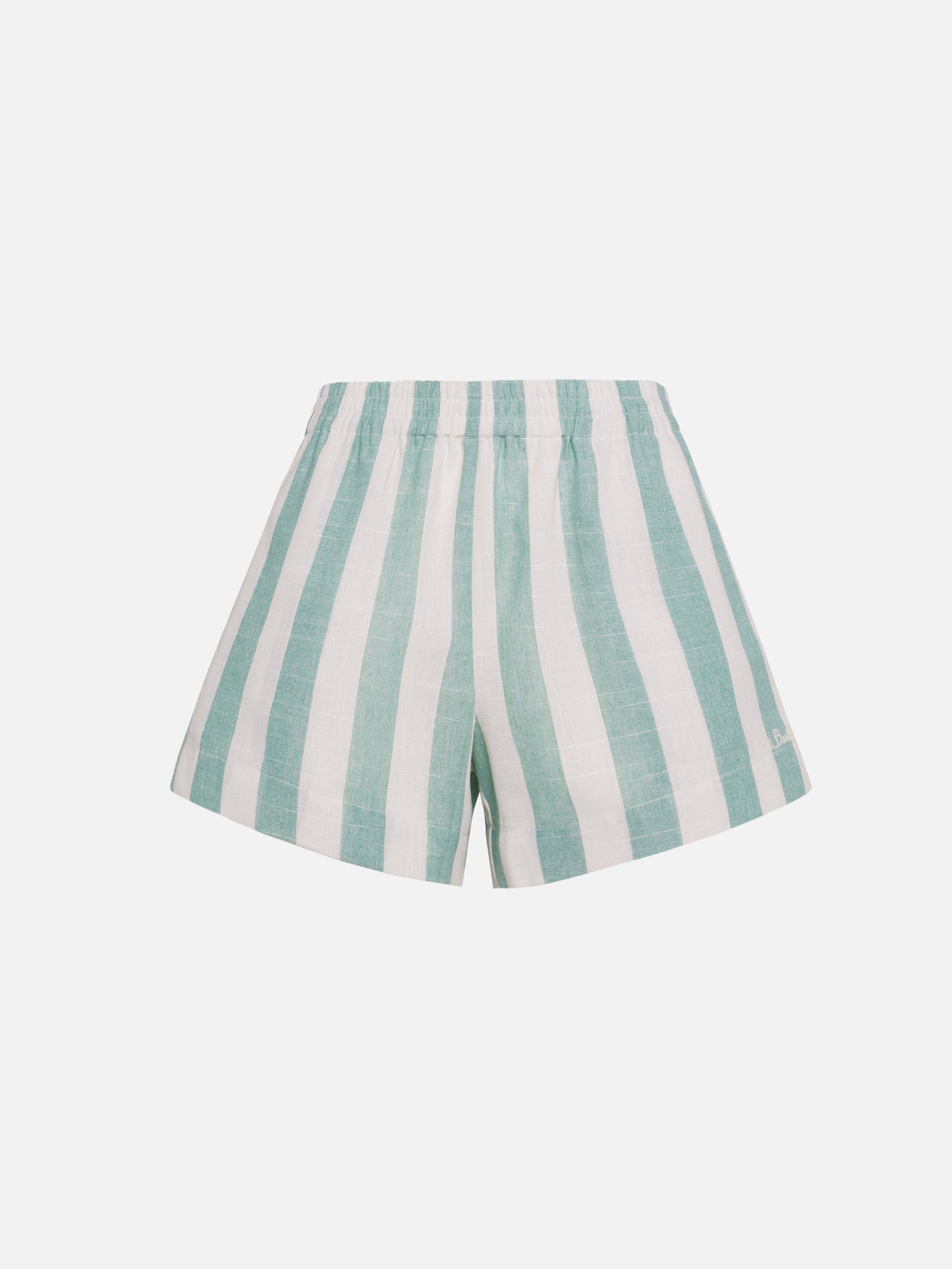 Meave shorts pull up in cotone con stampa a righe verde salvia