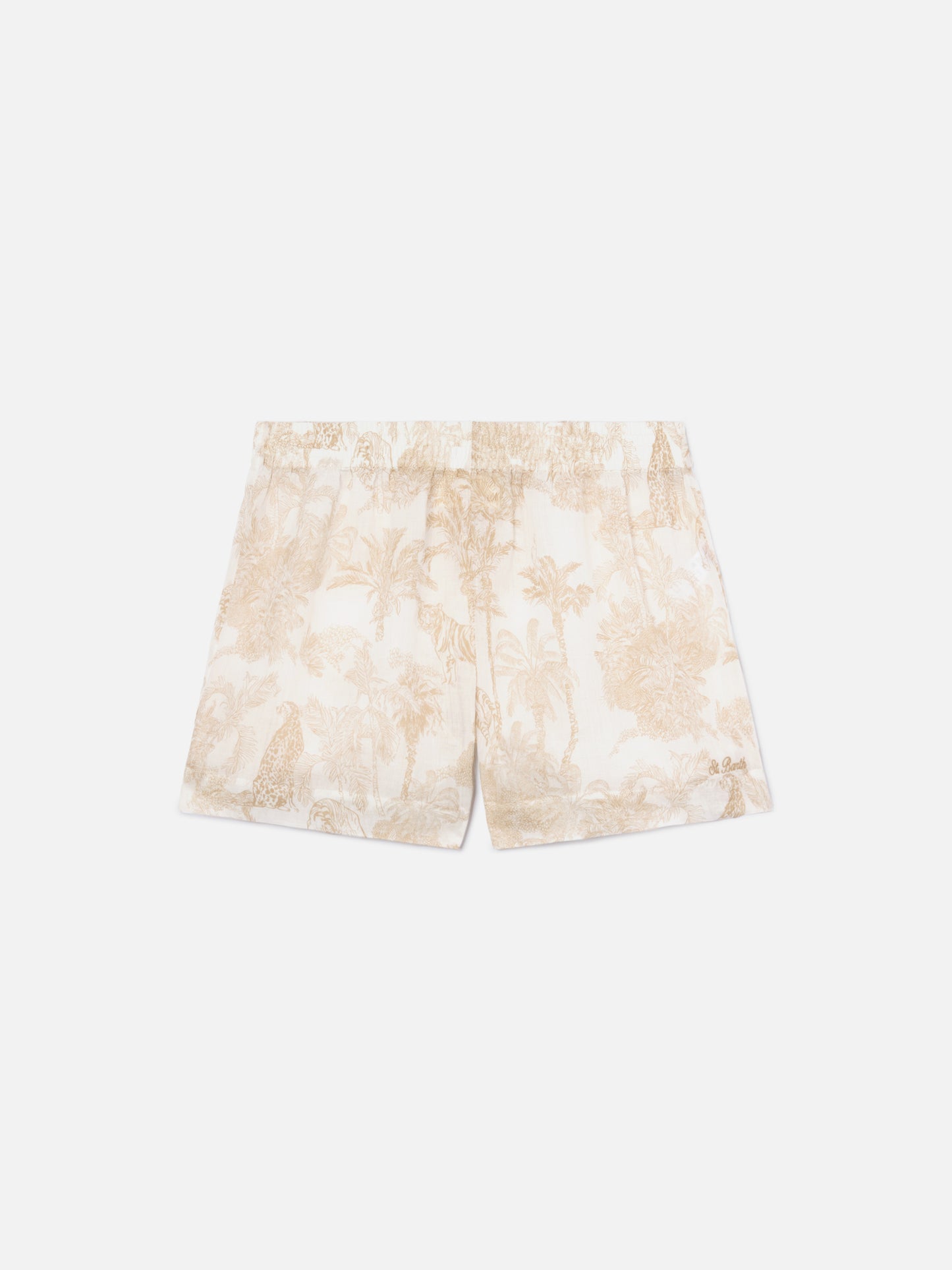 Shorts Meave in ramie con stampa toile de jouy beige