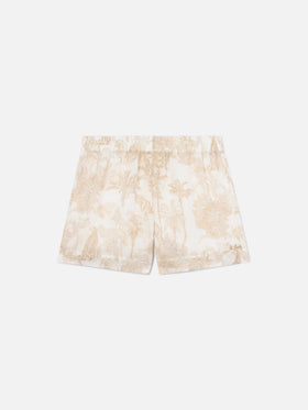 Shorts Meave in ramie con stampa toile de jouy beige