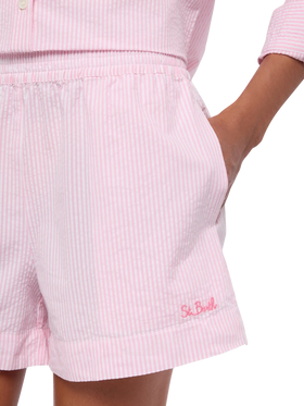 Meave seersucker cotton pull-up shorts with pink striped print - MC2 Saint Barth