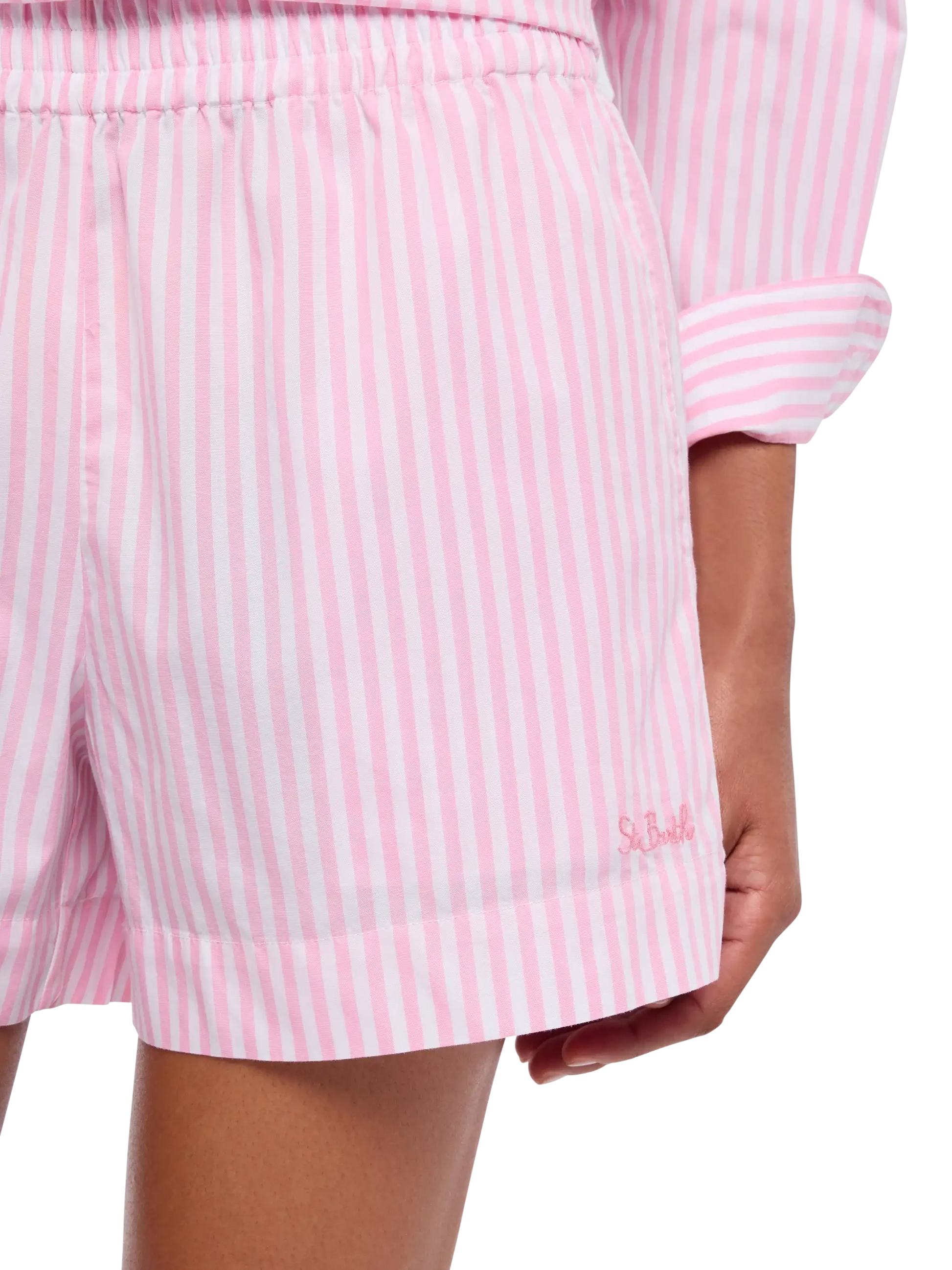 Meave cotton poplin pull up shorts with striped print - MC2 Saint Barth