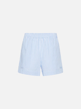 Meave cotton poplin pull up shorts with striped print