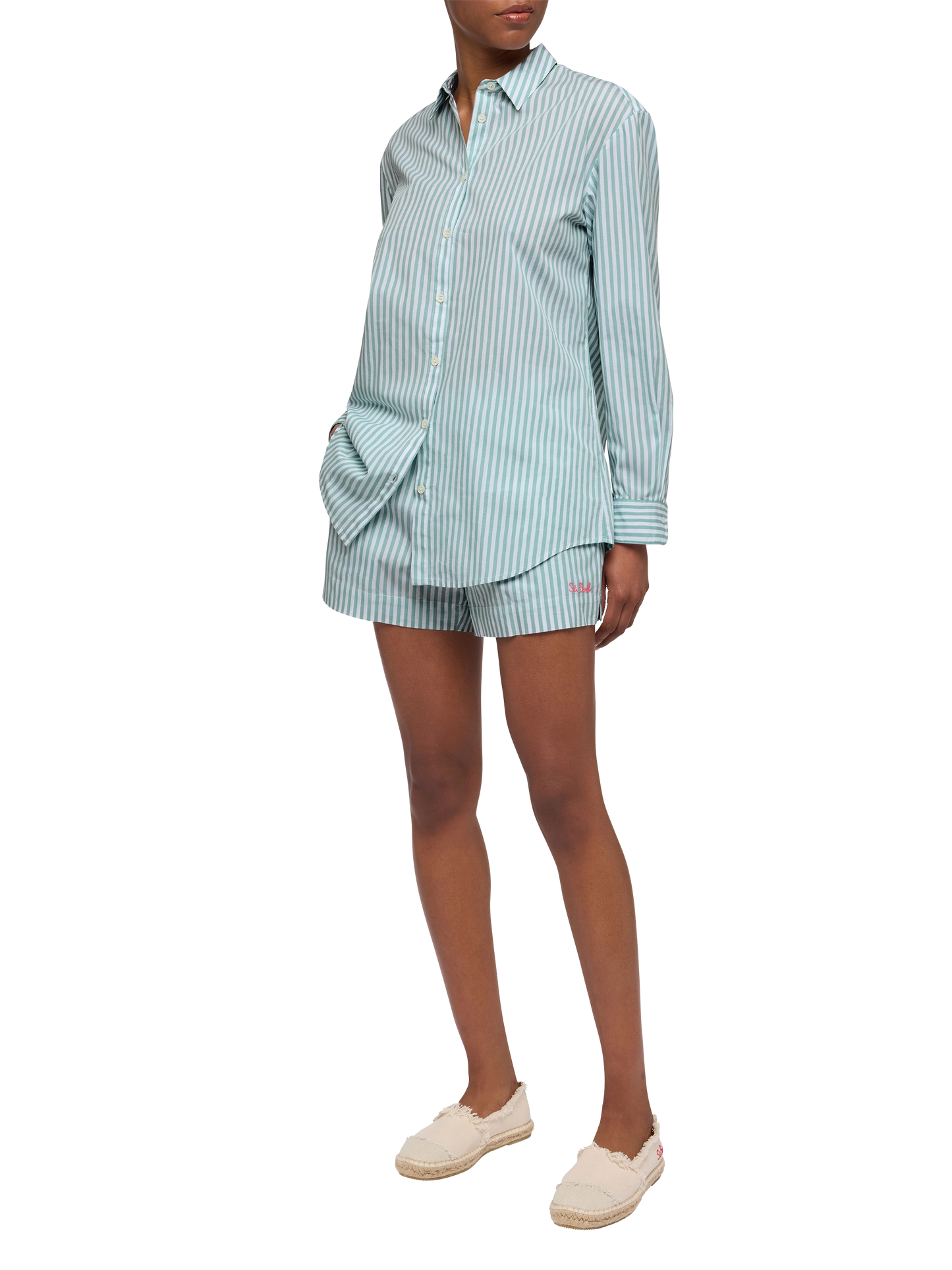 Meave cotton poplin pull up shorts with striped print - MC2 Saint Barth