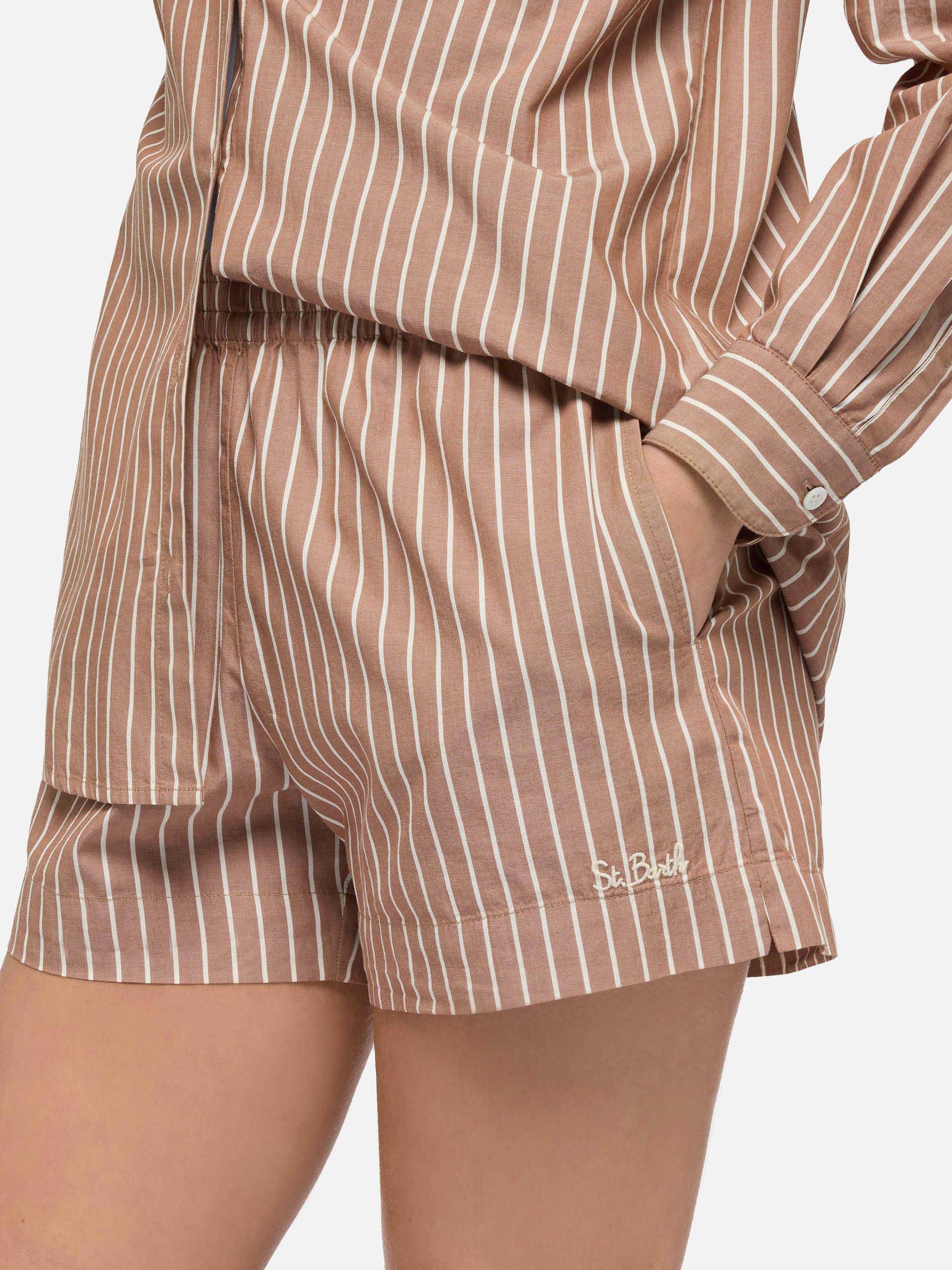 Meave cotton poplin pull up shorts with striped print - MC2 Saint Barth