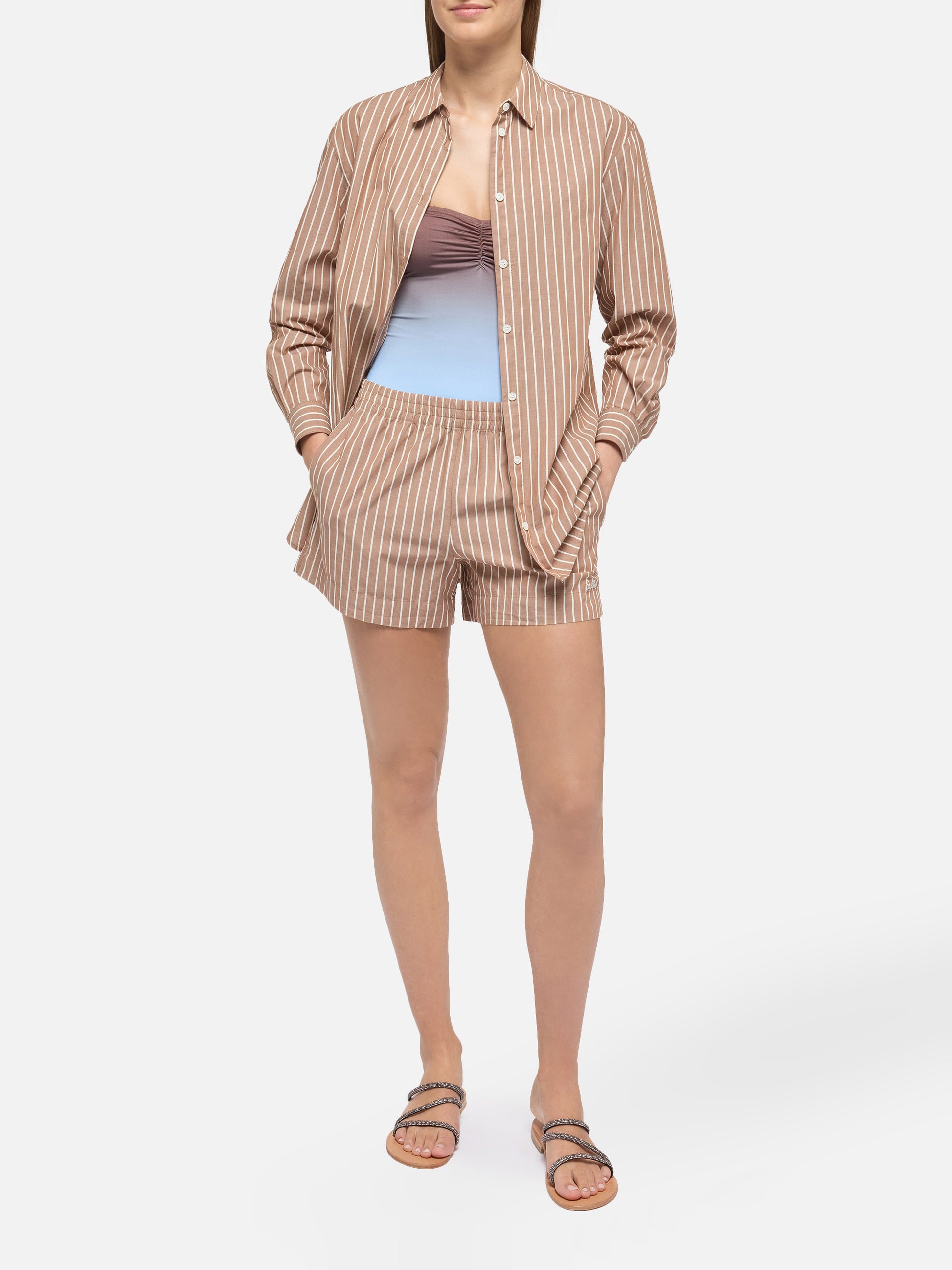 Meave cotton poplin pull up shorts with striped print - MC2 Saint Barth