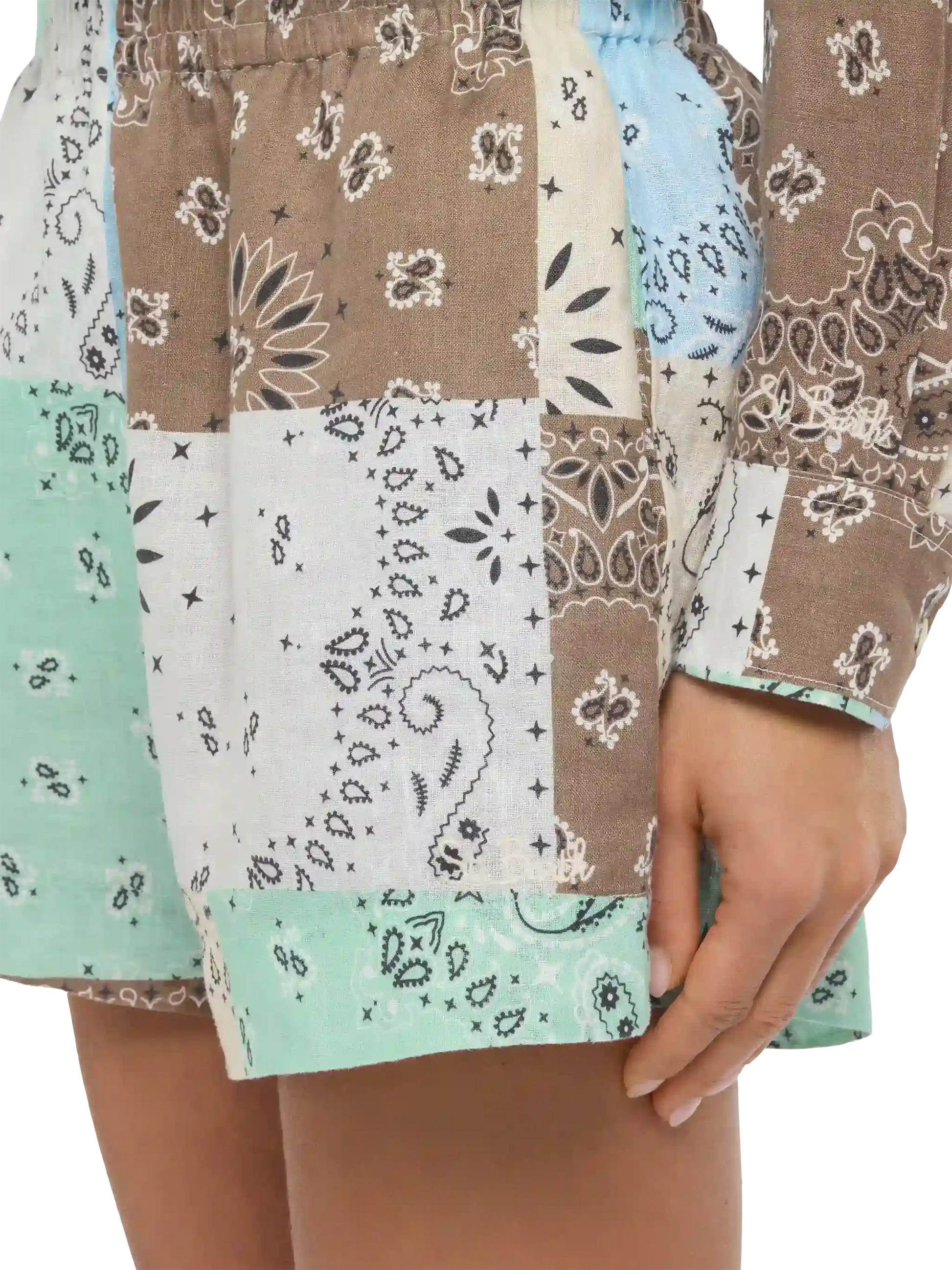 Meave linen pull up shorts with bandanna patch print - MC2 Saint Barth