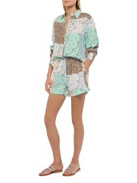 Meave linen pull up shorts with bandanna patch print - MC2 Saint Barth