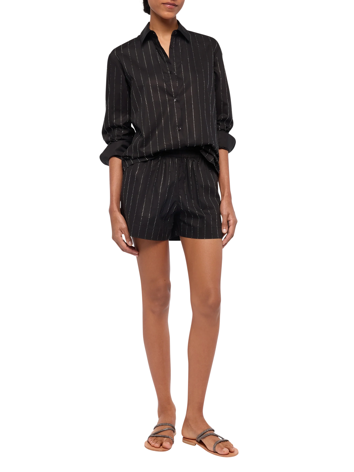 Meave cotton poplin pull up shorts with striped rhinestone embellishment - MC2 Saint Barth