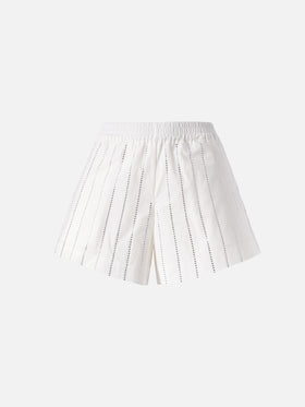 Meave shorts pull up in popeline di cotone con decorazione di strass a righe