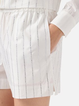 Meave shorts pull up in popeline di cotone con decorazione di strass a righe